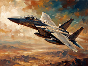 F-15 „Eagle“ erhebt sich über einem Wüstenbrand