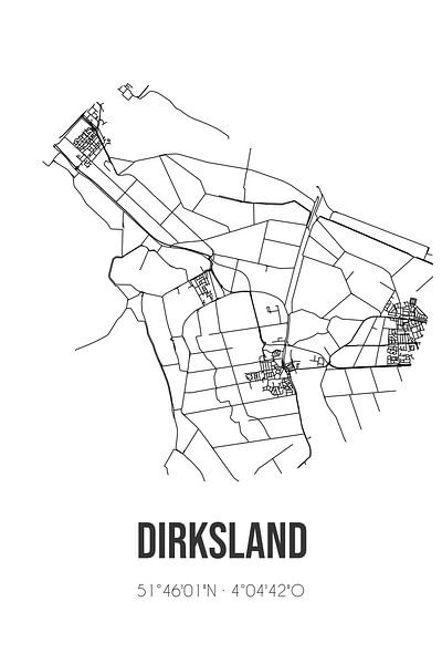 Dirksland (South Holland) | Map | Black and White by Prints of Place