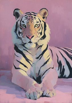 Tigre blanc sur surface rose sur Niklas Maximilian