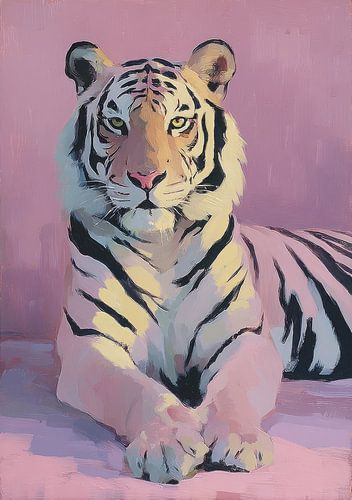White tiger on a pink surface