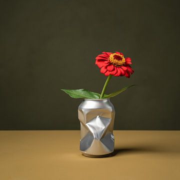 Zinnia - from series of still lifes with recycled cans by Mariska Vereijken