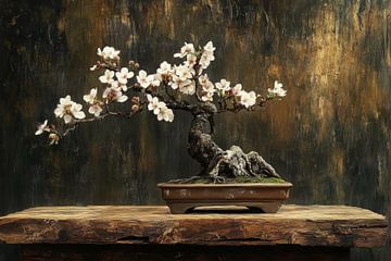 Bonsai hout almondbloesem oud industrieel okerkleurige van Digitale Schilderijen
