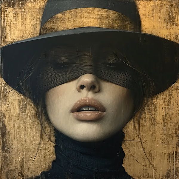 Portrait Woman Hat | Veiled Introspection by Art Whims