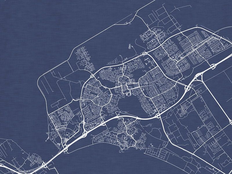 Map of Almere in Royal Blue by De Kaartenwinkel