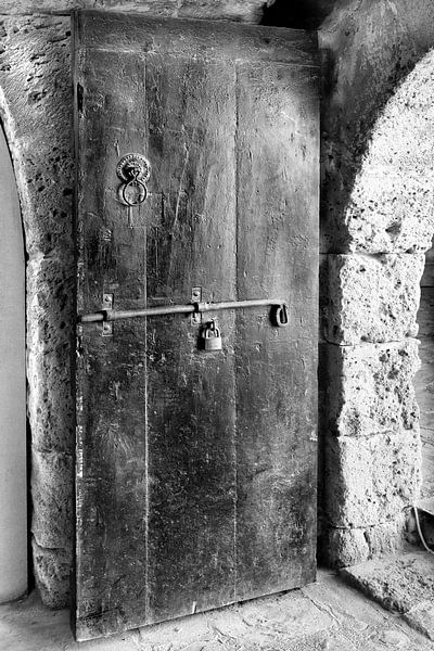 Abstract - Old door in black and white by Marianne van der Zee