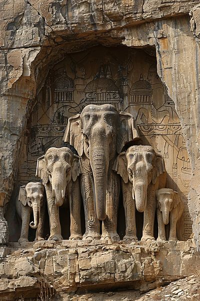 Groupe d'éléphants dans une cavité rocheuse artistique par Art & Soul Creations