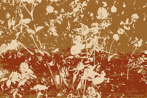 Des fleurs blanches sur fond or foncé et terre cuite. Art botanique moderne. sur Dina Dankers