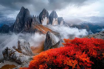 Herfstig berglandschap met mist van Poster Art Shop