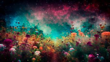 Wildblumenfeld mit Sternenhimmel von Maarten Knops