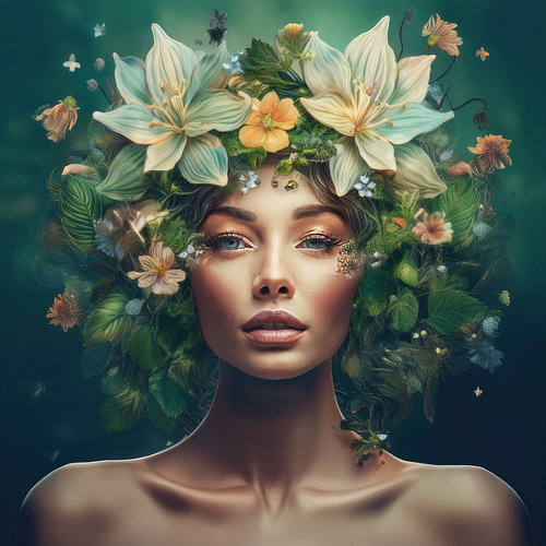 A beautiful woman with hair like flowers