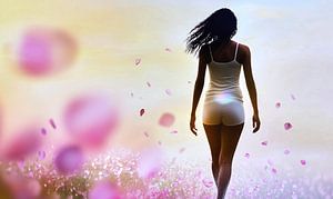 Frau im Blumenfeld