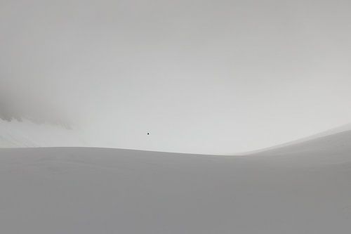 Alleen in een eindeloos wit landschap