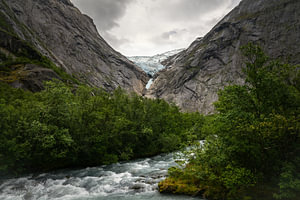 The Briksdalsbreen glacier and the Briksdalselva river, Norway