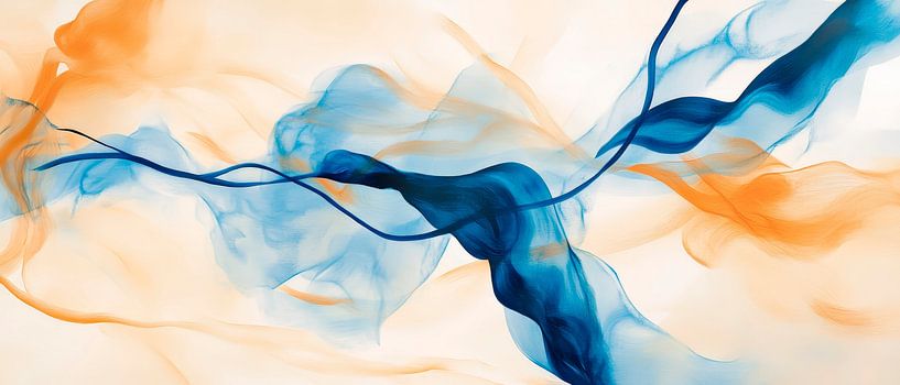 Fließende Farben in Blau und Orange von Poster Art Shop