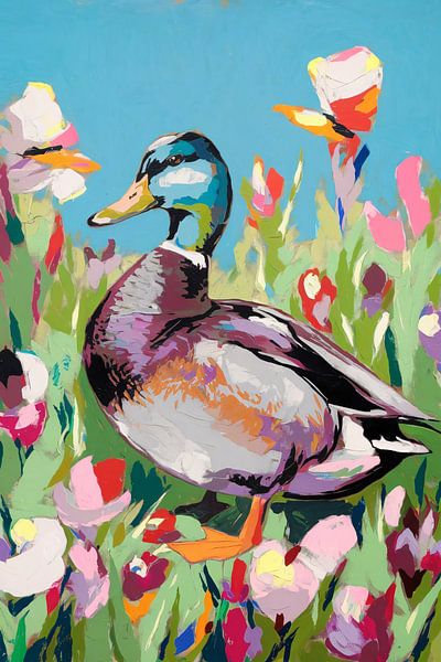 Canard coloré dans un champ de fleurs par Imperial Art House