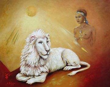 Weißer Löwe mit Löwenschamanin von Marita Zacharias