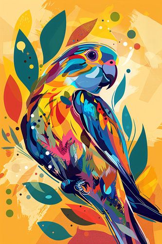 Abstract Papegaai in Kleurrijk Jungle