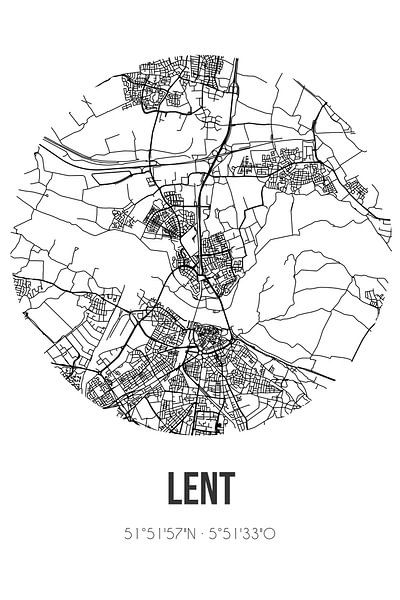 Lent (Gelderland) | Map | Black and white by Prints of Place
