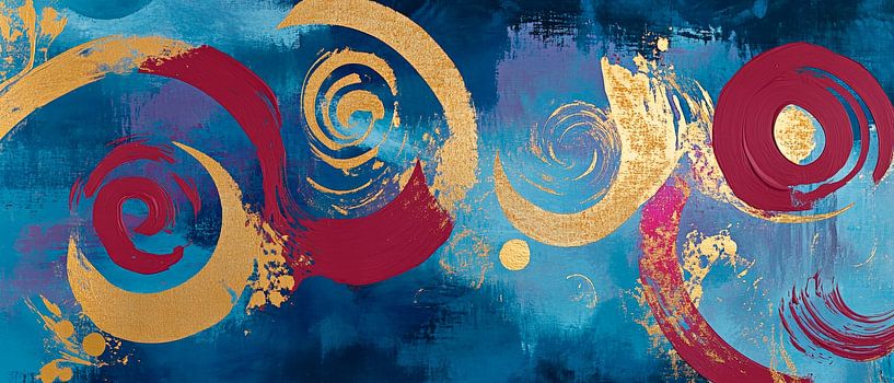 Abstrakte Spiralen in Blau und Gold von Poster Art Shop