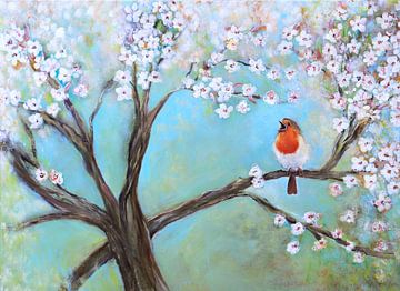 zingend roodborstje in de lente ( singing robin) van Els Fonteine