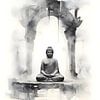 Bouddha dans un temple en aquarelle sur Moody Mindscape