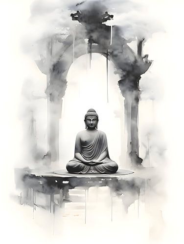 Buddha in waterverf tempel