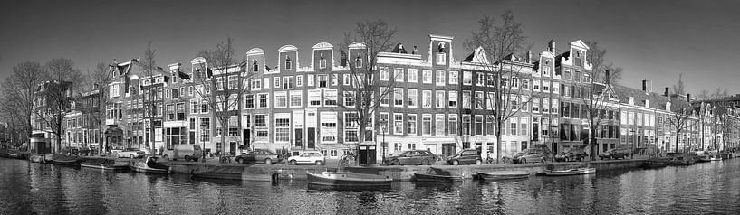 Prinsengracht Amsterdam panorama in zwart wit van Heleen van de Ven
