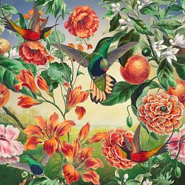 Landscape full of Summer and Hummingbirds by Marja van den Hurk