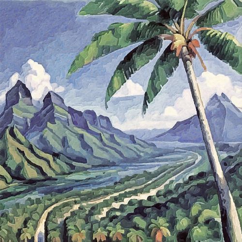 Vallei met bergen, rivier en oerwoud