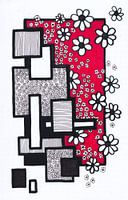 Carrés et fleurs rouges