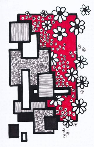 Squares and Flowers Red