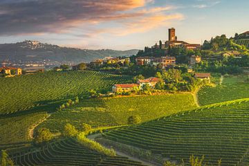 Barbaresco dorp en Langhe wijngaarden. Italië van Stefano Orazzini