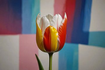 Tulipe abstraite avec motif coloré sur De Muurdecoratie