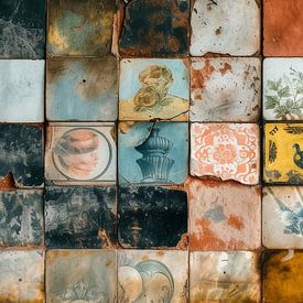 Various vintage tiles for wall panorama