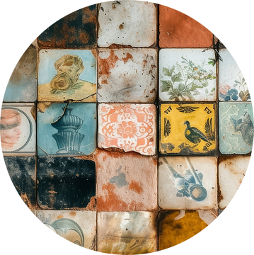Verschillende vintage tegels voor aan de muur panorama van Digitale Schilderijen