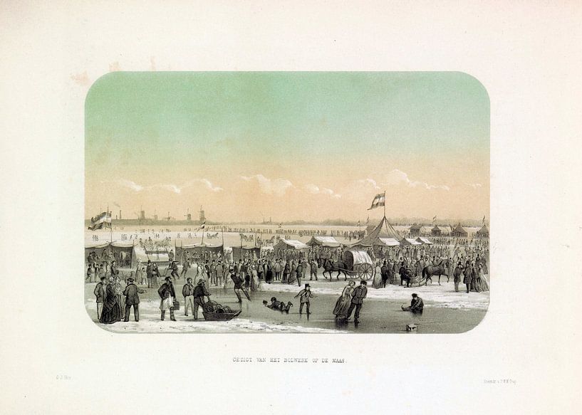Eisspaß auf der Maas in Rotterdam, vom Schanzkleid aus gesehen, 1855 von Atelier Liesjes
