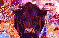 Bul-ly Cow II - zwarte koe met horens in weiland van The Art Kroep thumbnail