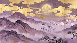 Moonlit Purple Mountains and Blossoms by my pixel art