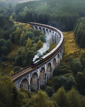 Historische trein in een droomlandschap van fernlichtsicht