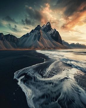 Goud uur aan de kust van IJsland van fernlichtsicht