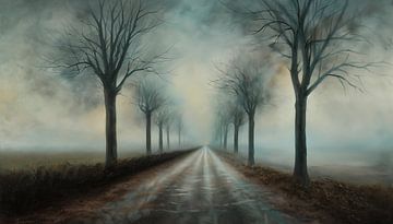 Foggy country road semi abstract dark panorama by TheXclusive Art