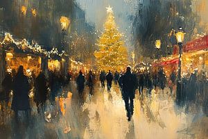 Arbre de Noël sur Glossy Streetscape