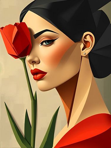 Portrait de femme avec une tulipe