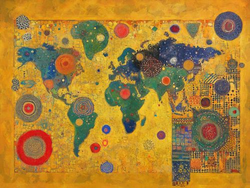 Wereldkaart | Goud-Blauw-Groen