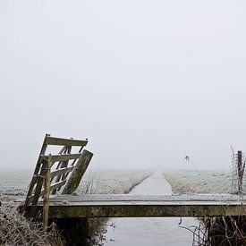 Brücke in gefrorener niederländischer Landschaft von Niek van Vliet