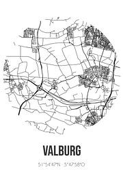 Valburg (Gueldre) | Carte | Noir et blanc sur Affiches de lieux