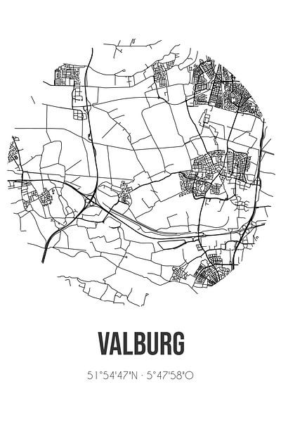 Valburg (Gelderland) | Map | Black and white by Prints of Place