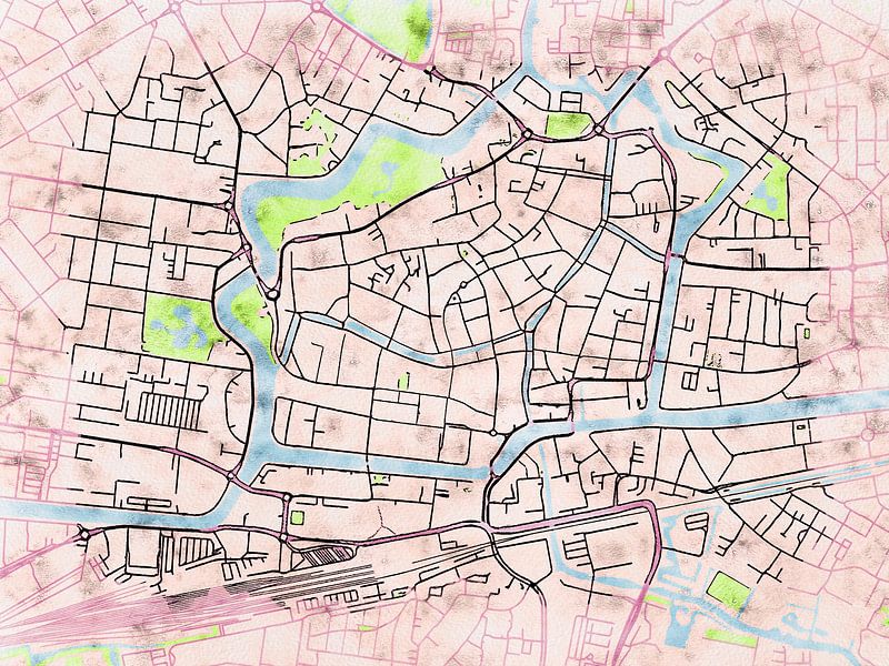 Carte de Leeuwarden centrum avec le style 'Soothing Spring' par Maporia
