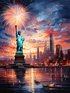 The Statue of Liberty in the glow of the New Year's Eve sky by Peter Balan