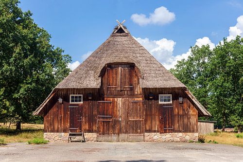 Historischer Schafstall, Wilsede, Lüneburger Heide, Niedersachsen, Deutschland